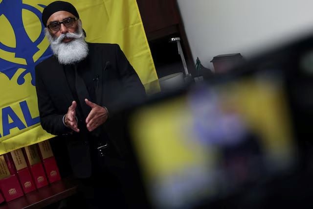 gurpatwant singh pannun a 56 year old dual us canadian citizen speaks during an interview in new york city u s october 18 2024 photo reuters