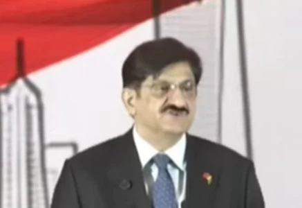 sindh chief minister murad ali shah speaking at an investment conference in china on october 15 2026 photo screengrab