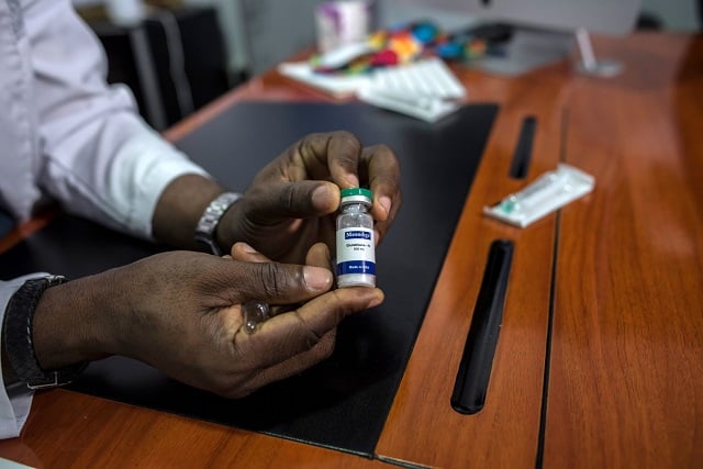 An ampule of glutathione used for skin lightening is seen on July 17, 2018. PHOTO: AFP