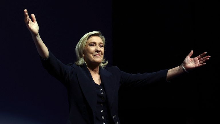 national rally s marine le pen during the first round of france s parliamentary election on sunday photo reuters