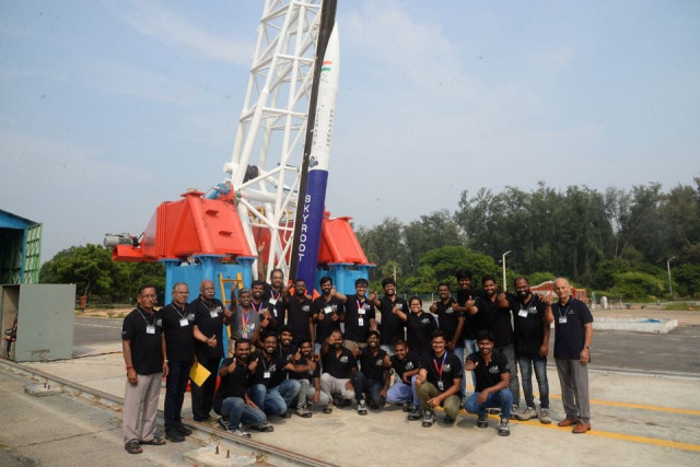 employees pose in front of vikram s rocket india s first private rocket developed by skyroot an indian space tech startup at a spaceport in sriharikota india november 18 2022 photo reuters employees pose in front of vikram s rocket india s first private rocket developed by skyroot an indian space tech startup at a spaceport in sriharikota india november 18 2022 photo reuters