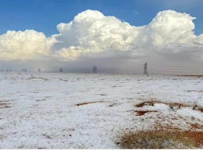 saudi arabia s desert sees rare snowfall
