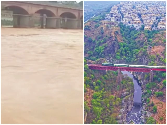 the soan river rages with swollen waters following heavy monsoon rains an archival view of a train crossing the soan river near rawalpindi a rare 138 year old photograph from 1887 captures the historic soan river bridge photos express