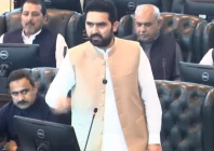 khyber pakhtunkhwa chief minister sohail afridi addresses the provincial assembly session on thursday calling for an end to drone strikes screengrab