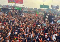 khyber pakhtunkhwa chief minister sohail khan afridi addresses a crowd during a street movement tour in swabi on saturday photo express