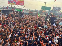 khyber pakhtunkhwa chief minister sohail khan afridi addresses a crowd during a street movement tour in swabi on saturday photo express