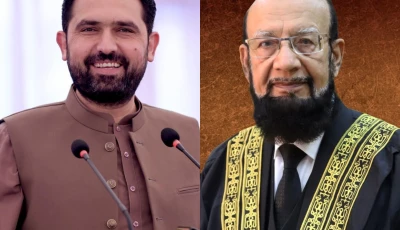 khyber pakhtunkhwa chief minister mohammad sohail afridi and chief justice of the supreme appellate court of gilgit baltistan justice sardar muhammad shamim khan photo file