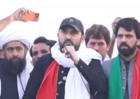 khyber pakhtunkhwa chief minister sohail afridi addresses pti workers during the party s long march in lakki marwat on sunday screengrab