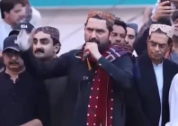 khyber pakhtunkhwa chief minister sohail afridi addresses supporters during a rally at haider chowk in hyderabad on sunday screengrab