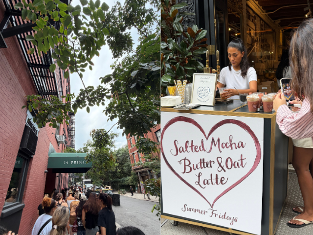 The line to get to Caffe Paradiso for the Summer Fridays collab in Soho. PHOTO: The Express Tribune