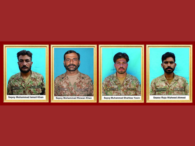 martyred soldiers include sepoy muhammad ismail khan sepoy muhammad shahbaz yasin sepoy raja waheed ahmed and sepoy muhammad rizwan khan photo ispr