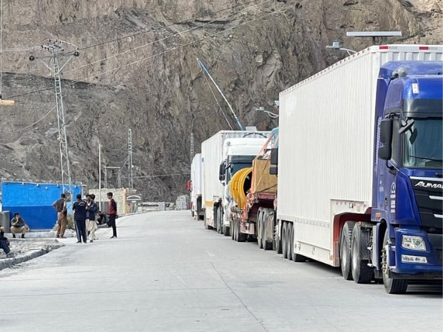 Chinese Containers stuck at Sost Customs Interchage carrying heavy macheneries and supplies. Sept 21, 2025. Saleem Rumi
