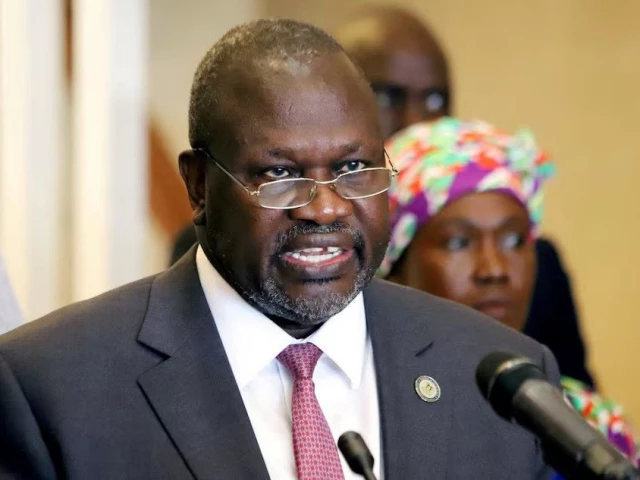 south sudan s vice president riek machar addresses a news conference in this file image on april 2020 photo reuters