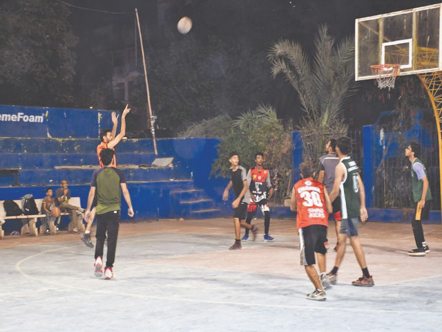 a view of the boys basketball semifinal played between south green and malir district at the kashmir day rangers cup photo kba