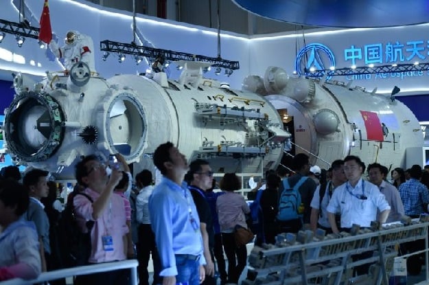 China unveiled a partial model of its manned space station at an aerospace fair in Zhuhai. PHOTO AFP