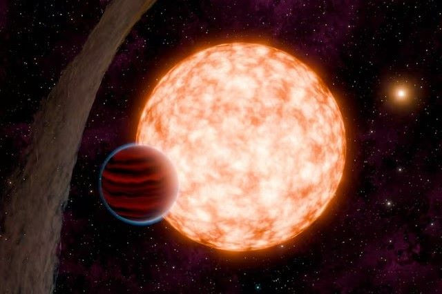 an artist s depiction of a planet and its host star with a misaligned disk of material and a binary companion in the background is shown in this undated handout image photo reuters