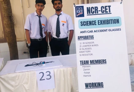 college students haroon arif left and hamza showcase their innovative anti car accident glasses designed to enhance road safety by alerting drivers prone to fatigue at a recent ncr cet science exhibition photo express