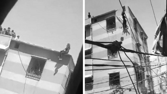 a woman survives a fall while trying to commit suicide in akhtar colony after the asbestos cement sheet she was sitting on caved in she landed on a mesh of cables which broke her fall photos express a woman survives a fall while trying to commit suicide in akhtar colony after the asbestos cement sheet she was sitting on caved in she landed on a mesh of cables which broke her fall photos express