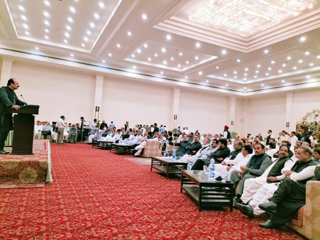 a symbolic session of punjab assembly is in progress at a lahore hotel on april 6 photo express