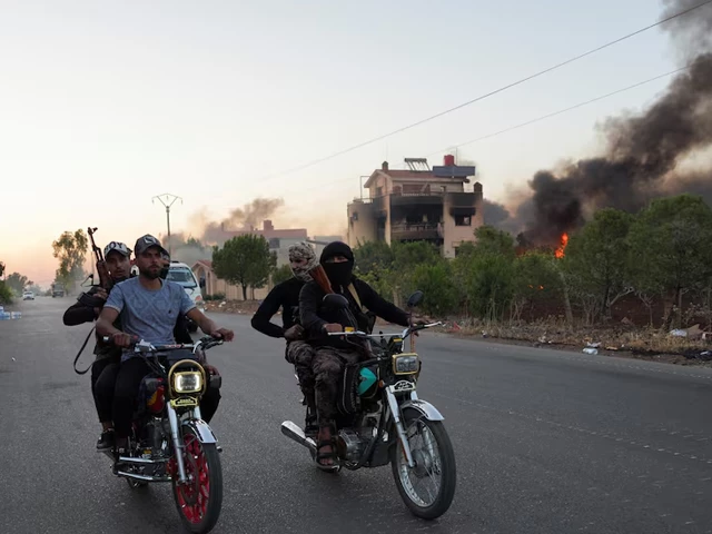 bedouin fighters ride on motorbikes along a street as sweida province has been engulfed by nearly a week of violence triggered by clashes between bedouin fighters and factions from the druze at sweida governorate syria july 18 2025 photo reuters