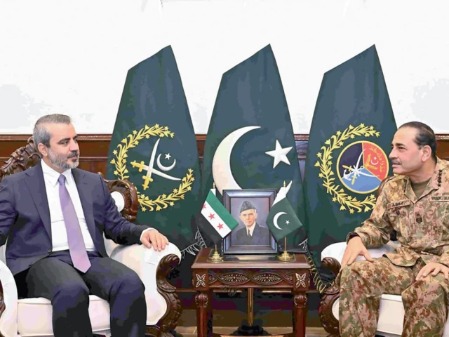 security talk chief of defence forces field marshal syed asim munir speaks with syrian foreign minister asaad hassan al shaibani at the ghq in rawalpindi photo afp security talk chief of defence forces field marshal syed asim munir speaks with syrian foreign minister asaad hassan al shaibani at the ghq in rawalpindi photo afp