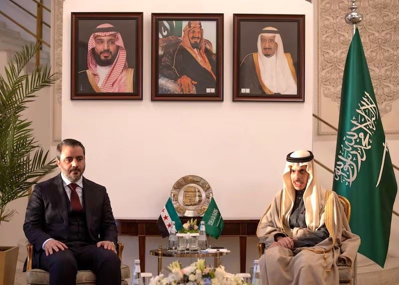 saudi foreign minister faisal bin farhan al saud meets syria s newly appointed foreign minister asaad hassan al shibani in riyadh saudi arabia january 2 photo reuters