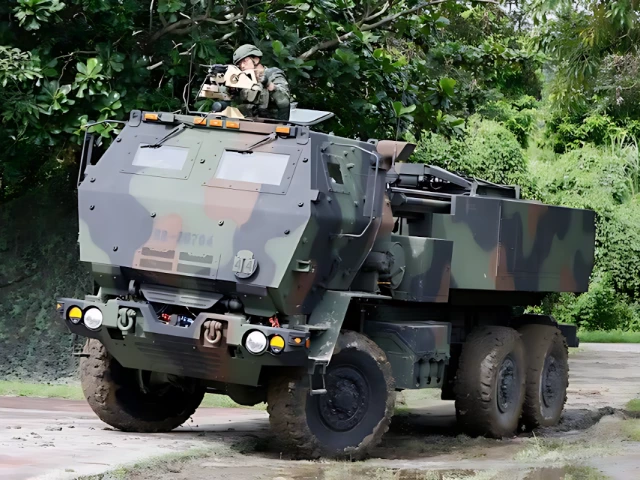 a high mobility artillery rocket system himars is on display at a park during taiwan s annual han kuang military exercise in taichung taiwan july 12 2025 photo reuters a high mobility artillery rocket system himars is on display at a park during taiwan s annual han kuang military exercise in taichung taiwan july 12 2025 photo reuters