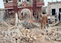 terrorism rescuers at the site of an attack on the manji khel police check post on the tank dera ismail khan road photo express
