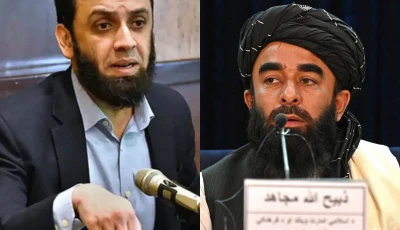 a combination of file photos featuring federal information minister attaullah tarar left and afghan taliban regime spokesperson zabihullah mujahid