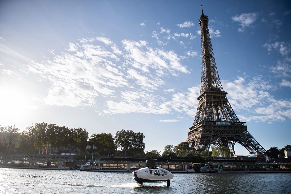 Named the 'Sea Bubble', the white aerodynamic craft skimmed over the River Seine at speeds of up to 30 km/hour. PHOTO: AFP 