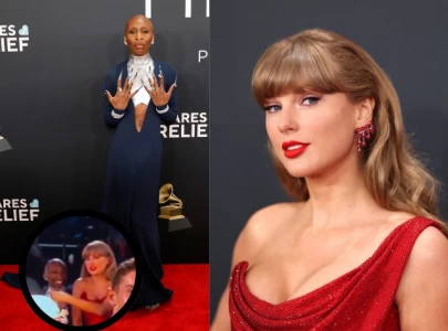 taylor swift and cynthia erivo recreate viral holding space meme at grammys 2025 taylor swift and cynthia erivo recreate viral holding space meme at grammys 2025