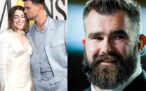 taylor lautner s wife reacts to jason kelce s team edward stance