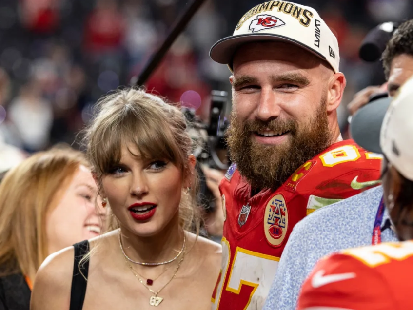 taylor swift and travis kelce at the superbowl photo michael owens getty images