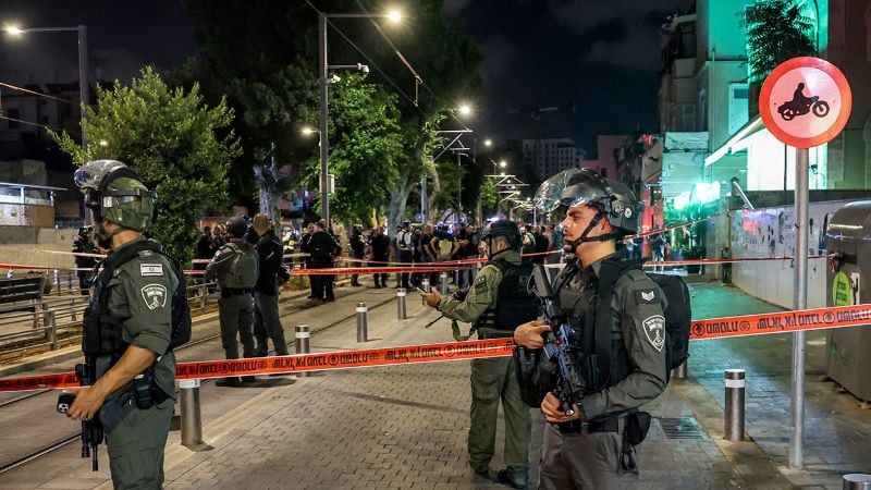 israeli border guards deploy at the scene of a shooting attack outside al nuzha mosque along jersalem boulevard in jaffa south of tel aviv israel on oct 1 2024 photo afp