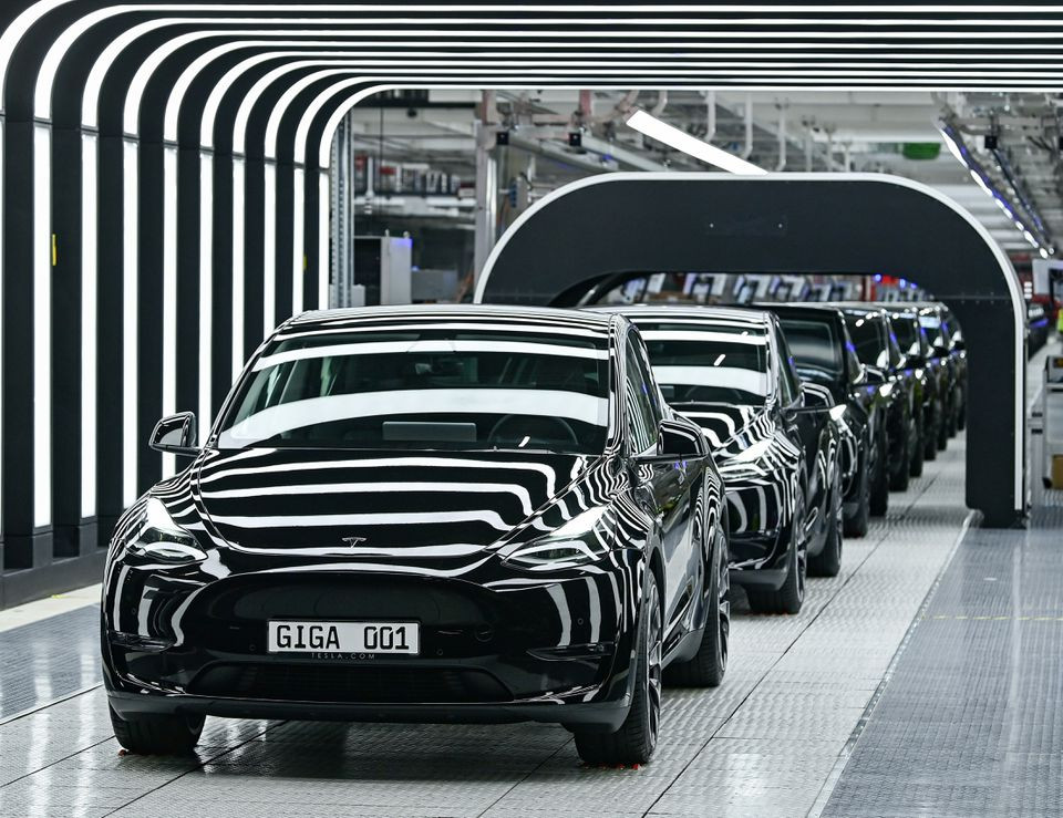 model y cars are pictured during the opening ceremony of the new tesla gigafactory for electric cars in gruenheide germany march 22 2022 photo reuters