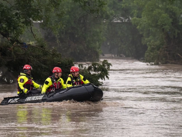 boerne search and rescue teams navigate upstream in an inflatable boat on the flooded guadalupe river on july 4 2025 in comfort texas heavy rainfall caused flooding along the guadalupe river in central texas with multiple fatalities reported photo afp boerne search and rescue teams navigate upstream in an inflatable boat on the flooded guadalupe river on july 4 2025 in comfort texas heavy rainfall caused flooding along the guadalupe river in central texas with multiple fatalities reported photo afp