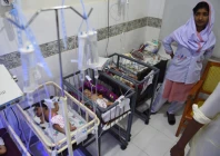 a medic takes care of children at mithi civil hospital in mithi photo afp