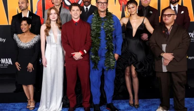 director destin daniel cretton poses with cast members sadie sink tom holland zendaya jacob batalon krondon michael mando liza colon zayas tramell tillman and jon bernthal as they attend the world premiere for the film spider man brand new day in los angeles california u s july 27 2026 photo reuters