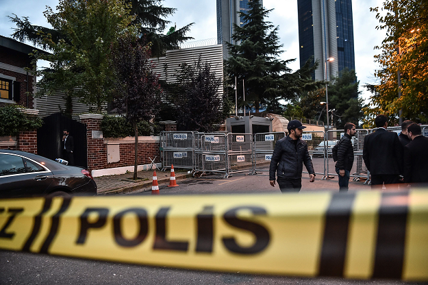 The Saudi Arabia's consulate is cordoned off by Turkish police in Istanbul. PHOTO: AFP