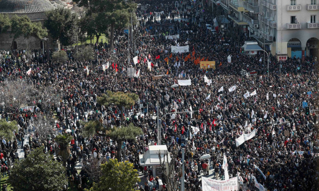 protesters take part in a demonstration following the fatal collision of two trains near the city of larissa in thessaloniki greece on march 8 photo reuters