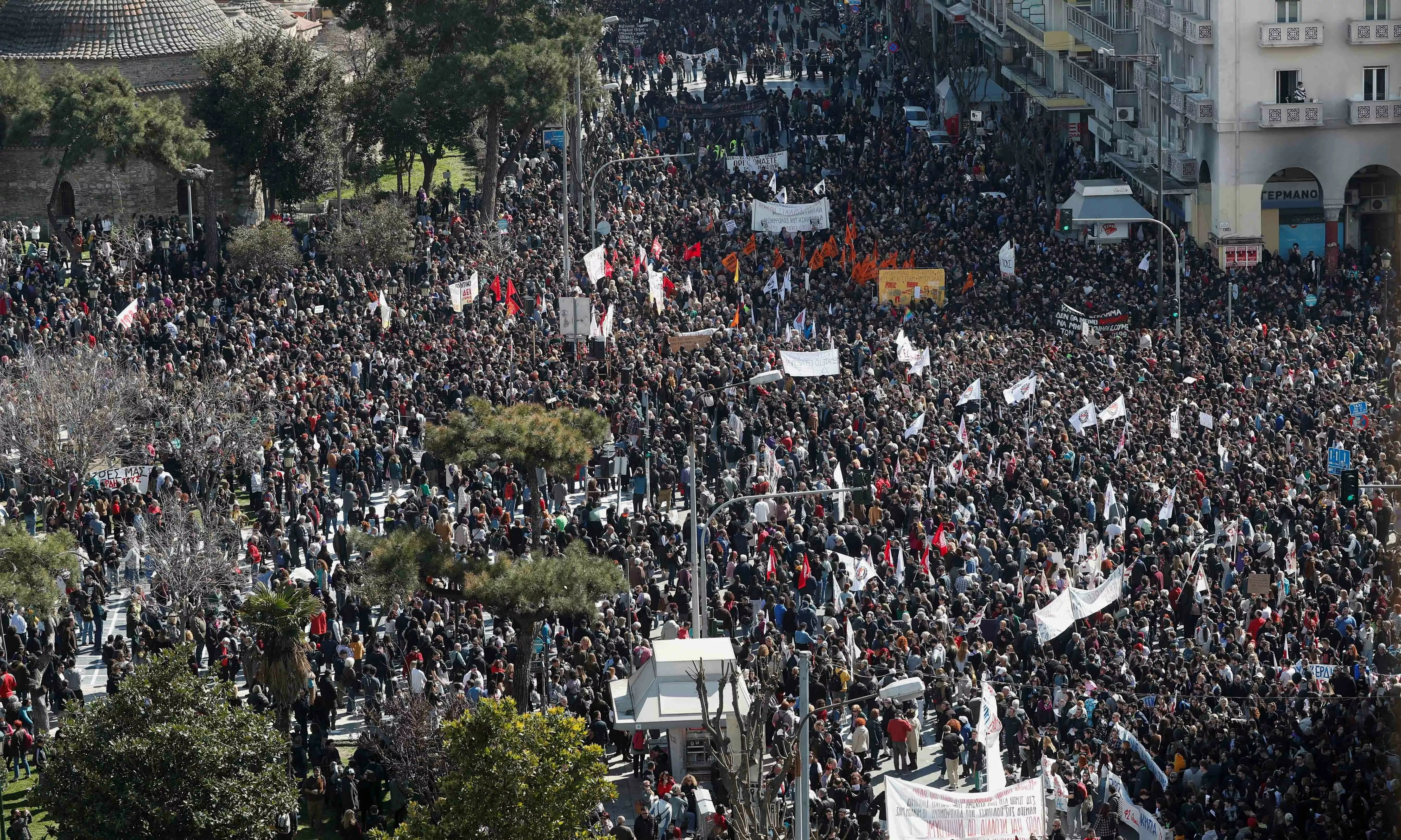protesters take part in a demonstration following the fatal collision of two trains near the city of larissa in thessaloniki greece on march 8 photo reuters protesters take part in a demonstration following the fatal collision of two trains near the city of larissa in thessaloniki greece on march 8 photo reuters
