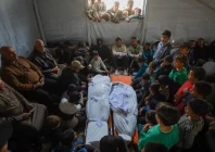 a picture showing palestinians mourning the loss of two people killed in the gaza war anadolu agency