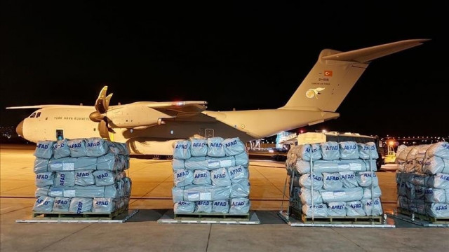 a total of seven aircraft loaded with relief items have landed in karachi over the past three days anadolu file photo