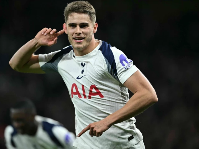 tottenham hotspur s micky van de ven celebrates after scoring their third goal during the uefa champions league against fc copenhagen at the tottenham hotspur stadium in london photo afp