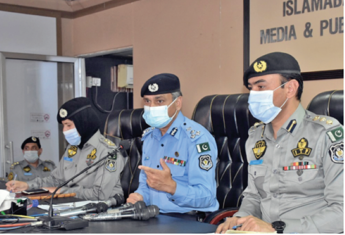 word of caution capital police chief qazi jamil ur rehman addresses a news conference held at the traffic police headquarters in islamabad on friday photo express