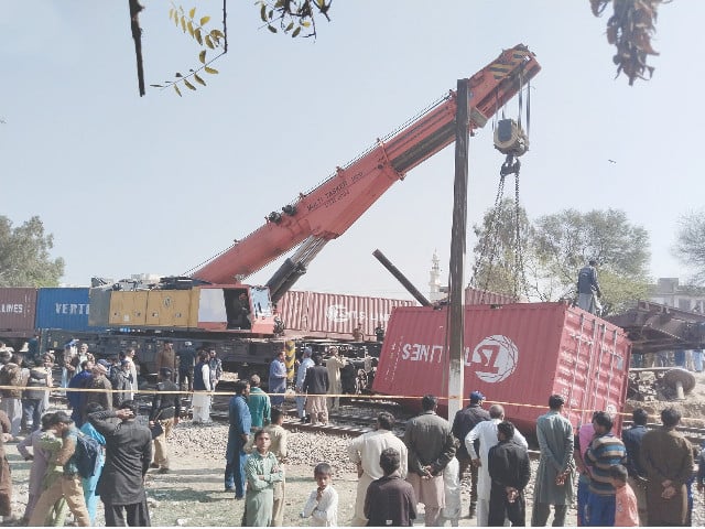 relief activities are underway after a karachi bound freight train derailed in okara due to the negligence of railway staff disrupting rail traffic photo nni