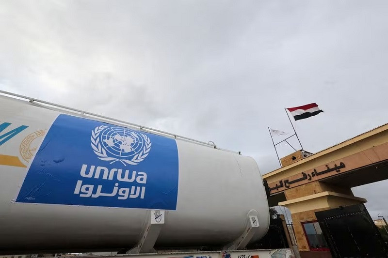 A truck, marked with UNRWA logo at the Rafah border crossing between Egypt and the Gaza Strip in Rafah, Egypt, November 27, 2023. PHOTO: REUTERS