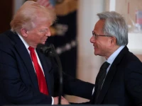 nvidia ceo jensen huang and us president donald trump shake hands at an investing in america event in washington d c u s april 30 2025 reuters