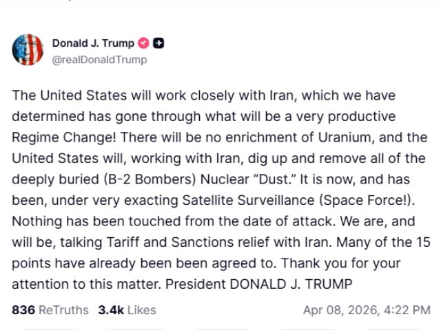 ٹرمپ سچ سوشل پوسٹ