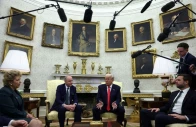 president donald trump reacts during a meeting with irish taoiseach micheal martin with vice president jd vance sitting near them in the oval office at the white house in washington dc on march 12 photo reuters